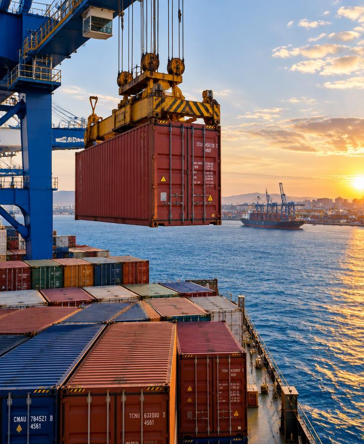 Cargo containers prepared for onward transport and final delivery