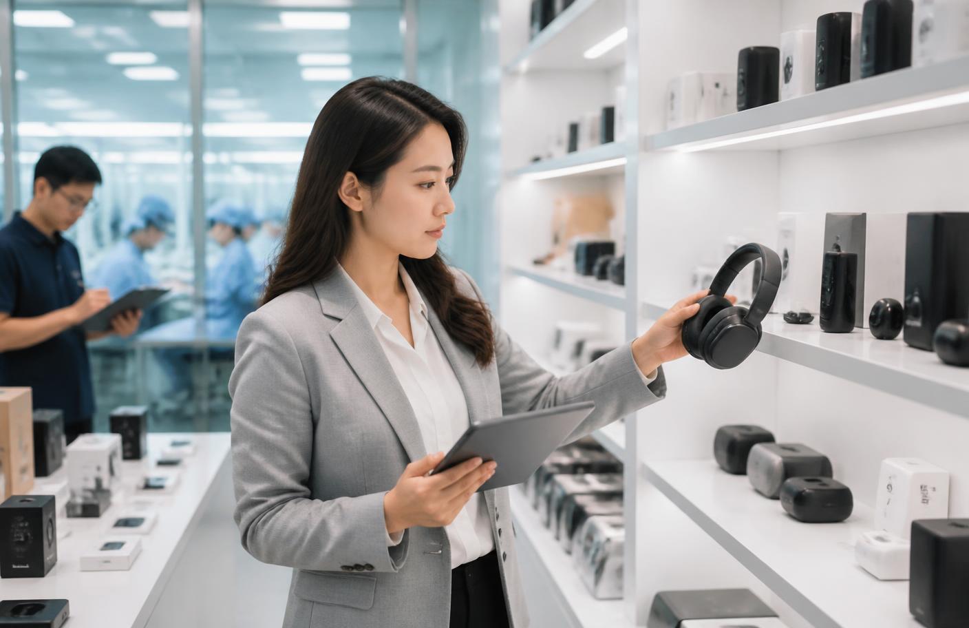Sourcing specialist inspecting products at a Chinese factory